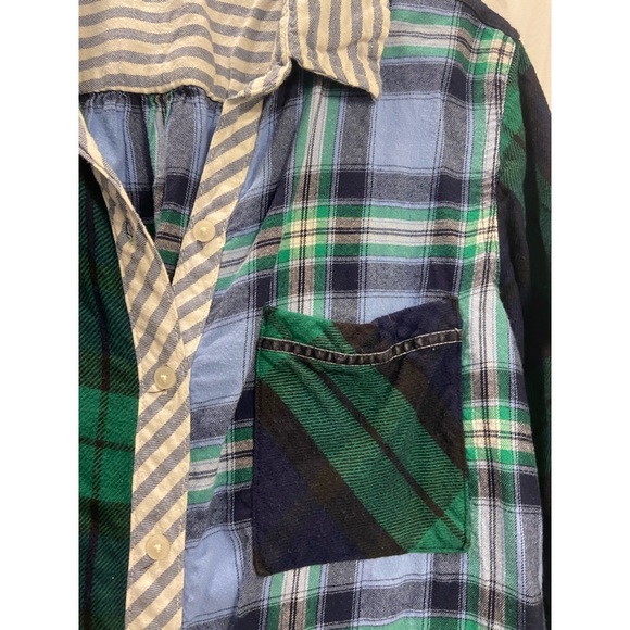 Aerie Long Sleeve Flannel Button Down in Blue and Green - Picture 5 of 8